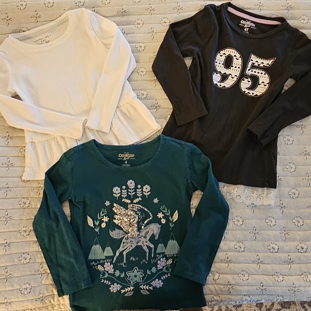 OshKosh B'gosh Teal Sequin Deer Long-Sleeve Tee